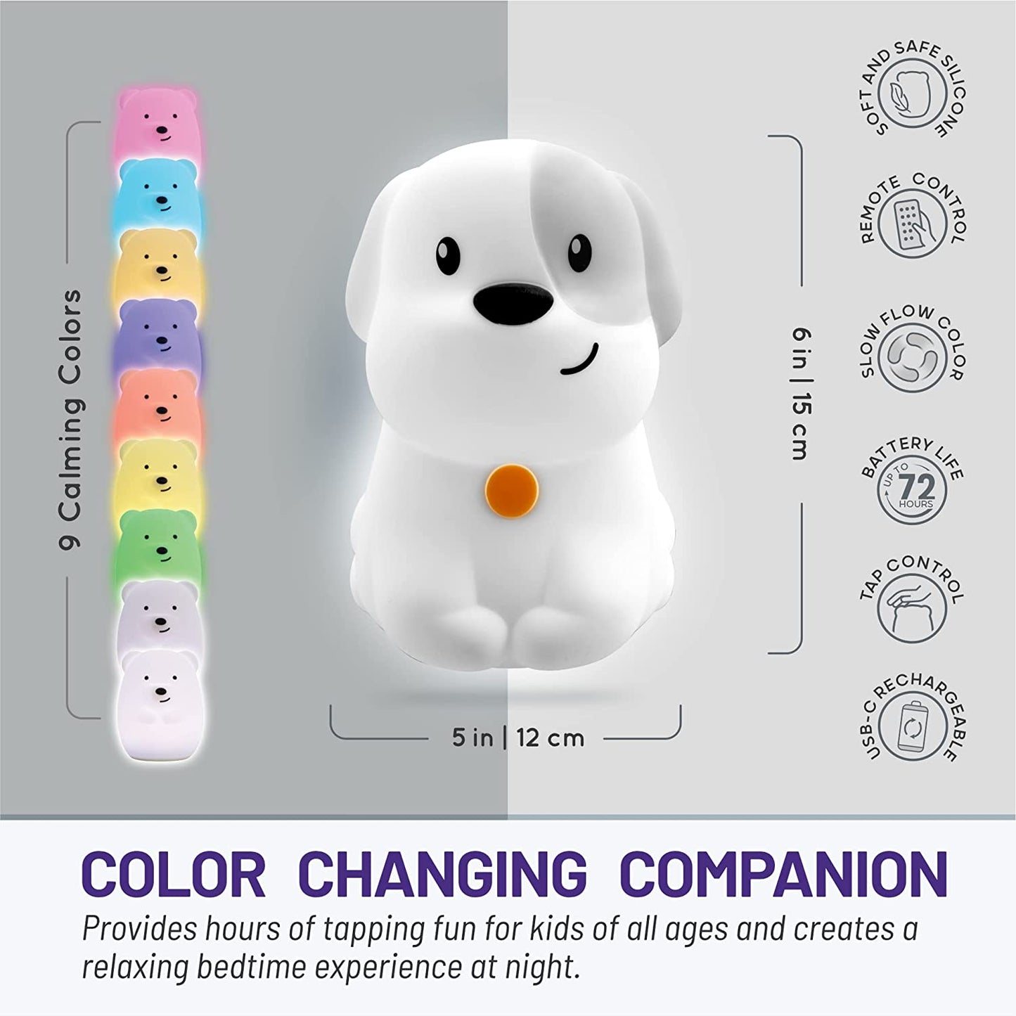 9 Color Changing Rechargeable LED Puppy Night Light