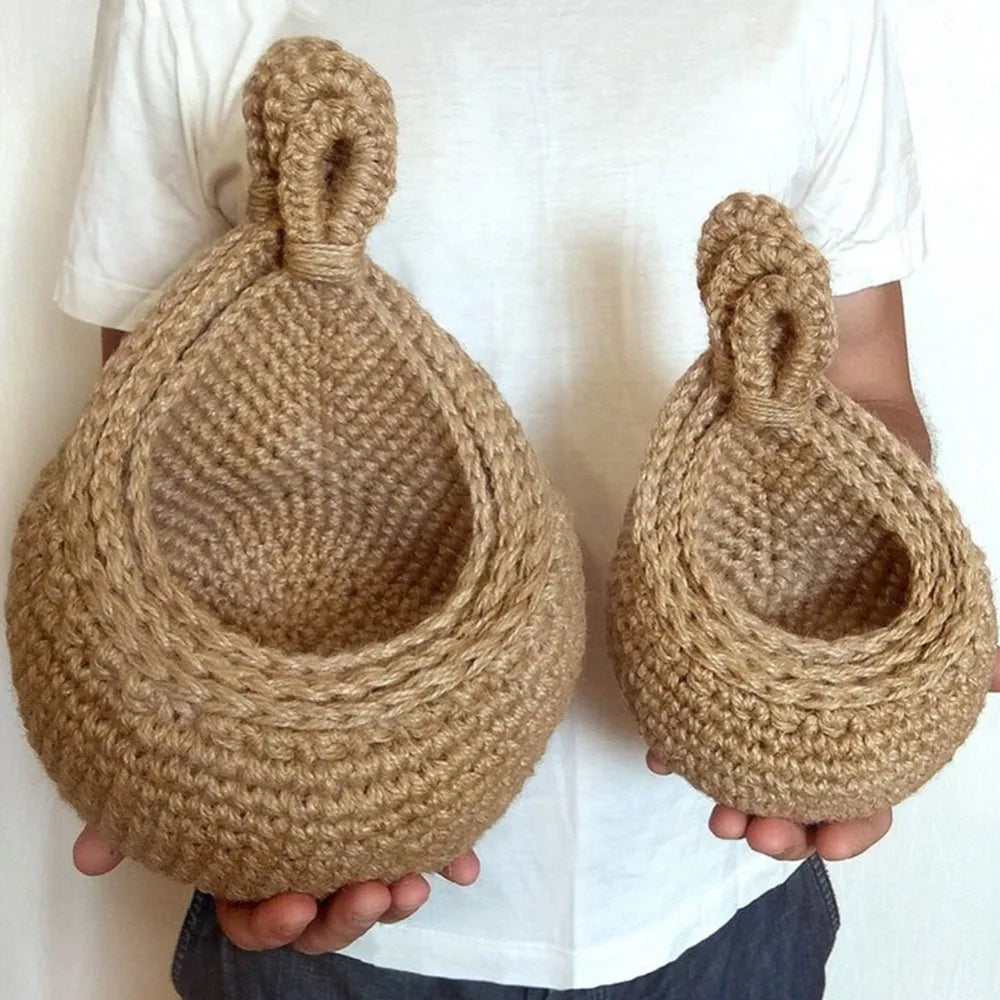 Natural Jute Woven Teardrop Plant Basket 