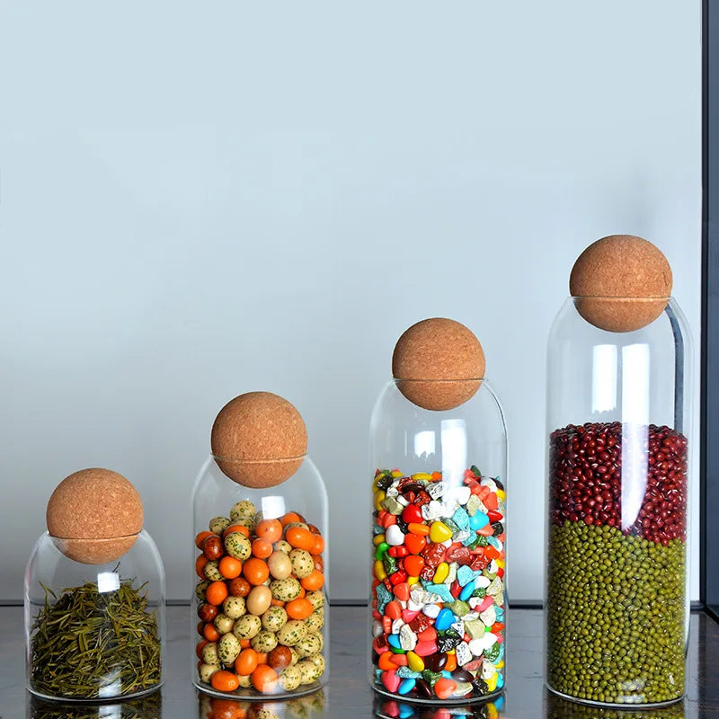 High Borosilicate Transparent Glass Storage with Cork Topper