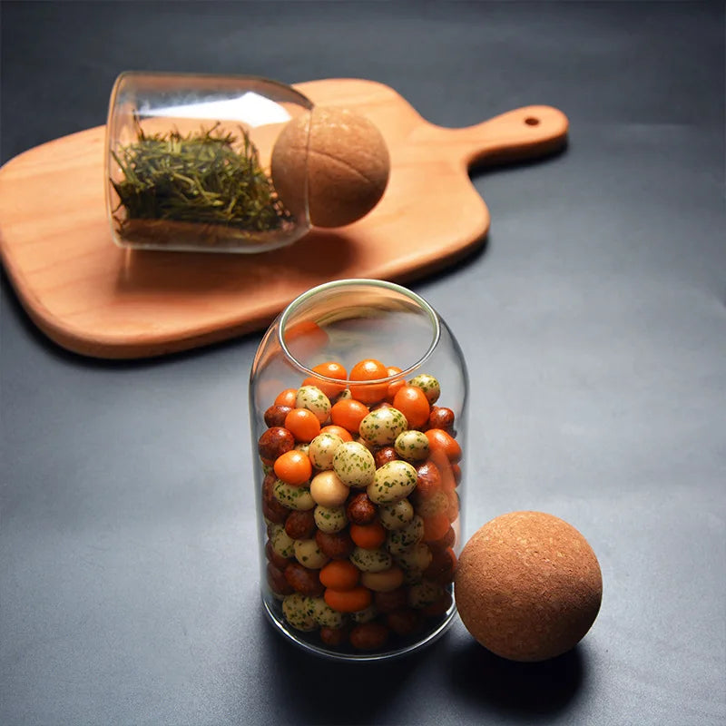 High Borosilicate Transparent Glass Storage with Cork Topper