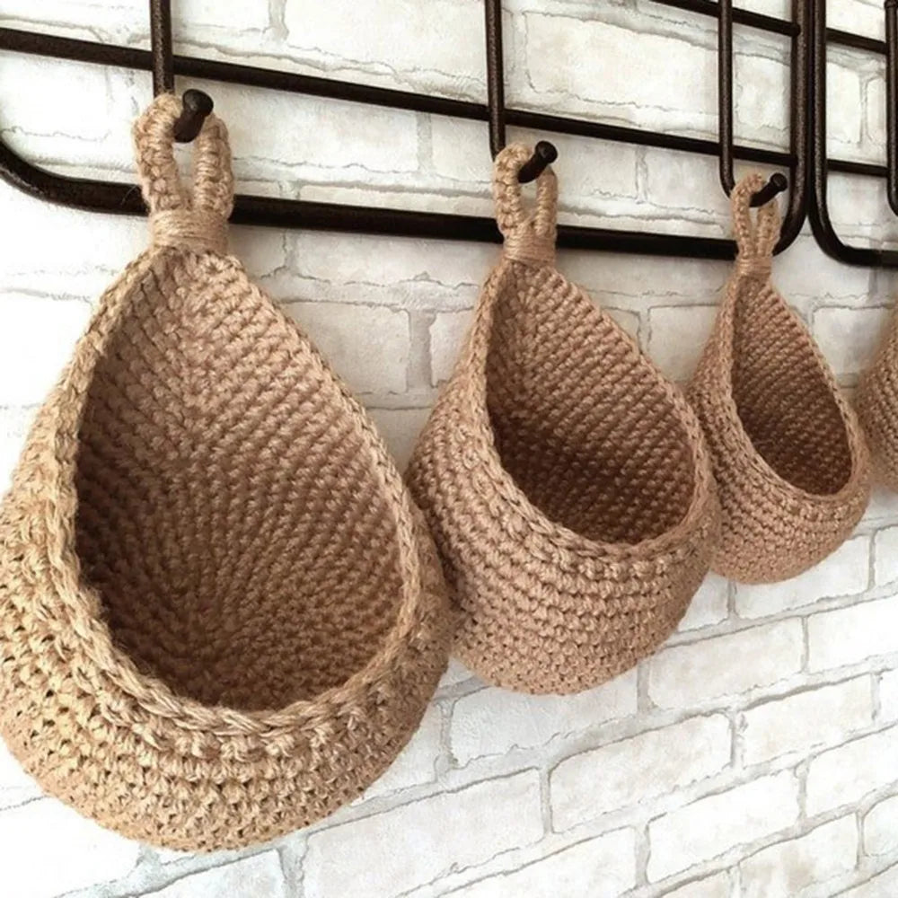 Natural Jute Woven Teardrop Plant Basket 