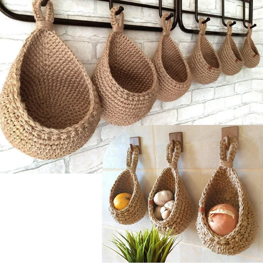 Natural Jute Woven Teardrop Plant Basket 