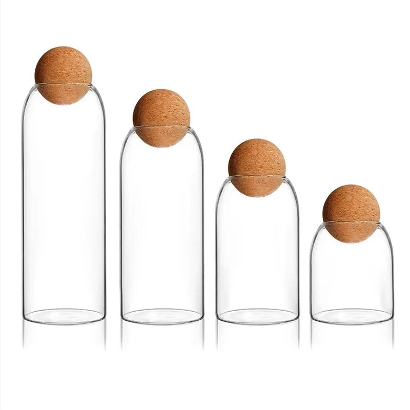 High Borosilicate Transparent Glass Storage with Cork Topper