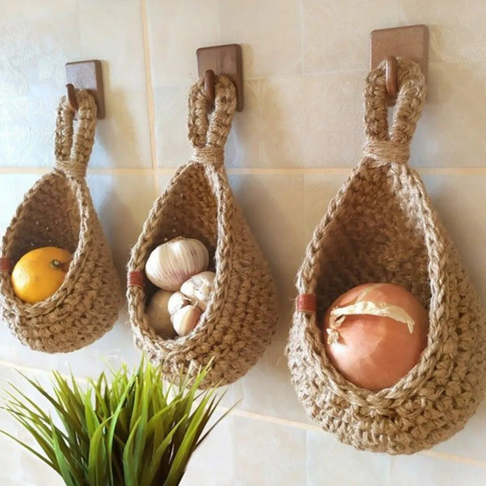 Natural Jute Woven Teardrop Plant Basket 