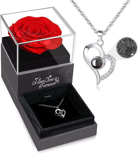 Forever Red Rose and Heart Necklace