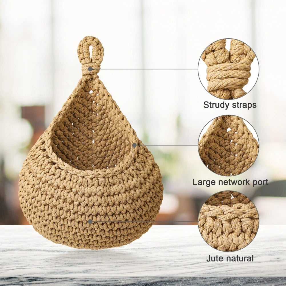 Natural Jute Woven Teardrop Plant Basket 