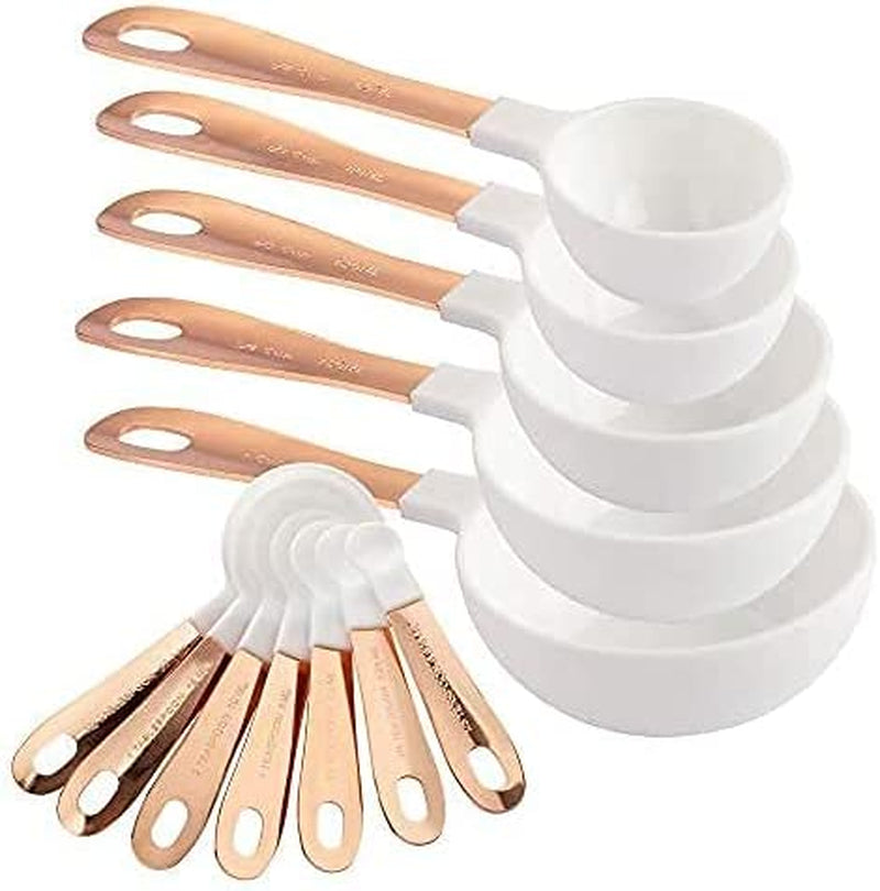 12 PC Nesting Cups Set and Measuring Spoon Set with Copper Coated Stainless Steel Handles