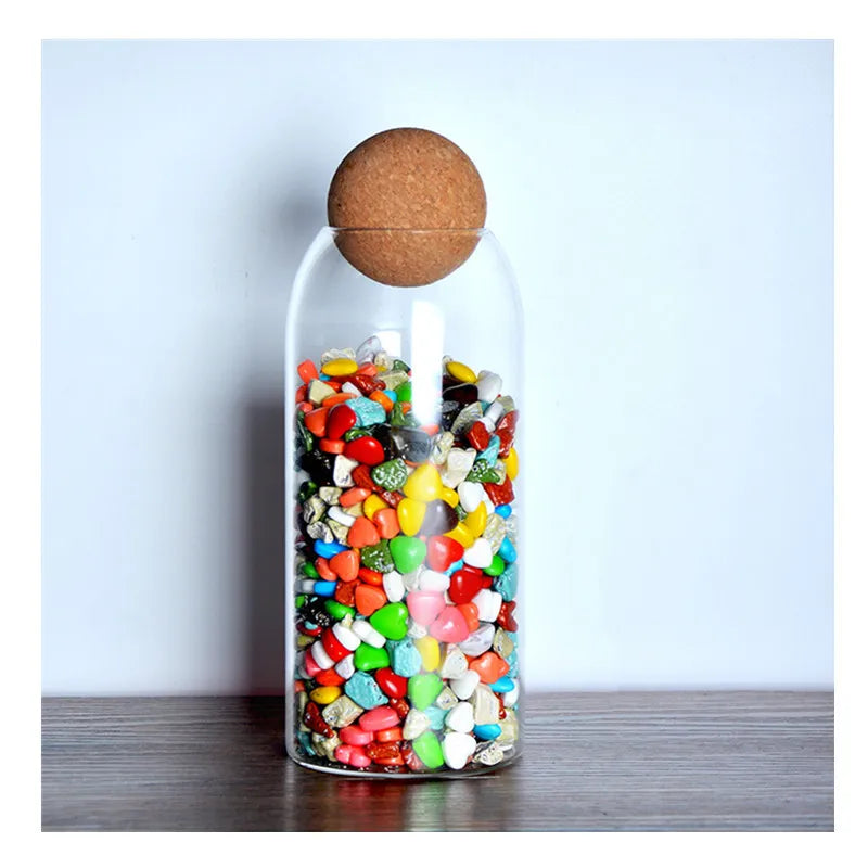 High Borosilicate Transparent Glass Storage with Cork Topper