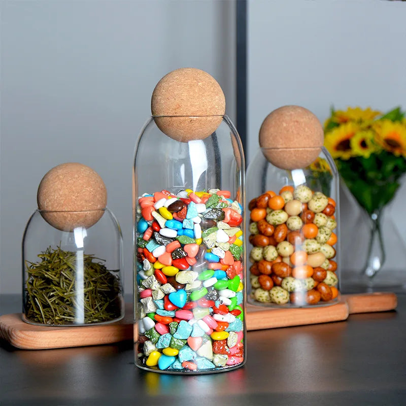 High Borosilicate Transparent Glass Storage with Cork Topper