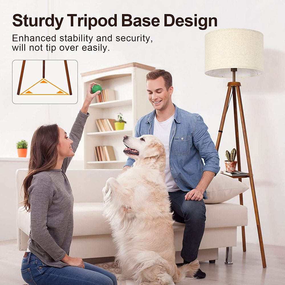 63" Tripod Floor Lamp Wood with Shelves