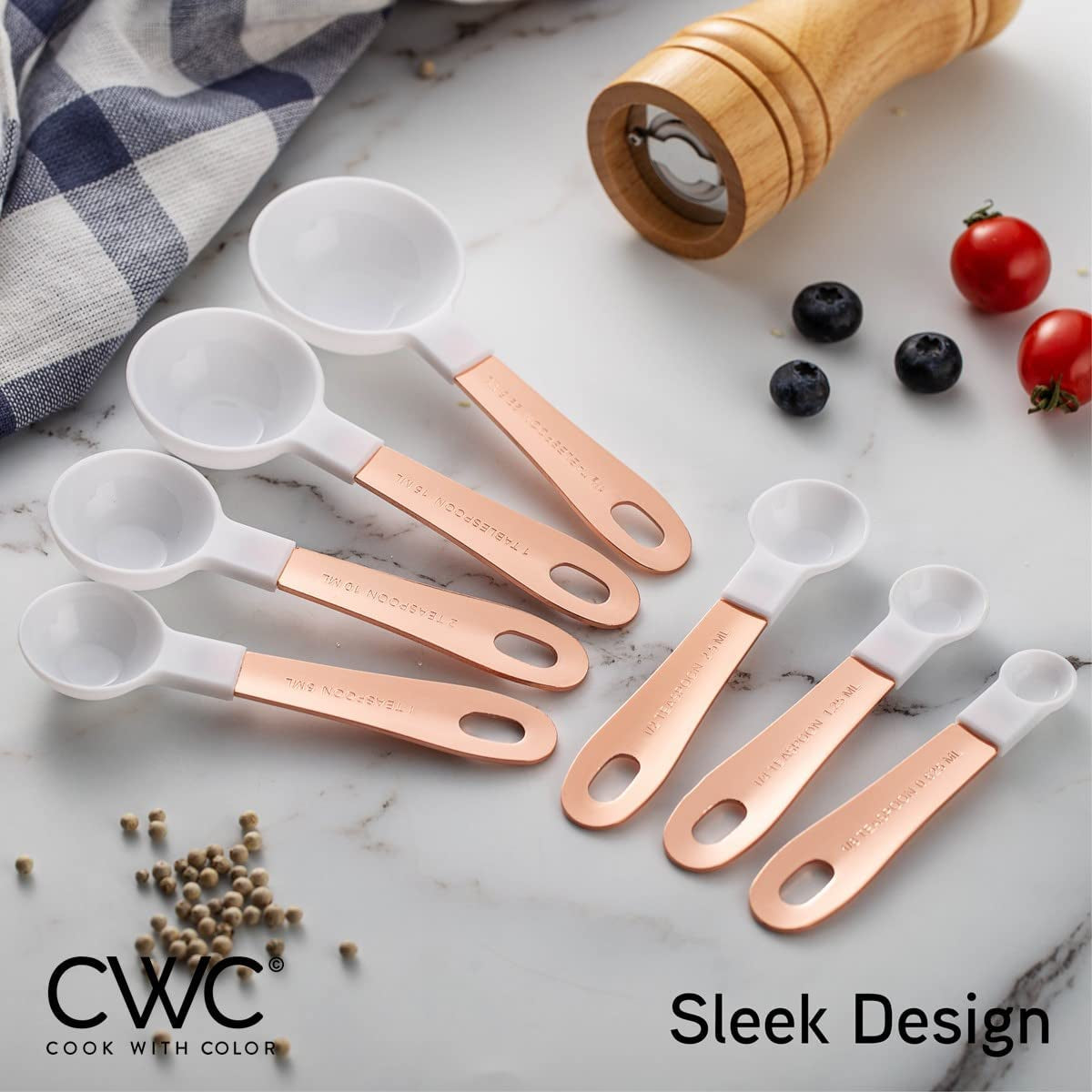 12 PC Nesting Cups Set and Measuring Spoon Set with Copper Coated Stainless Steel Handles